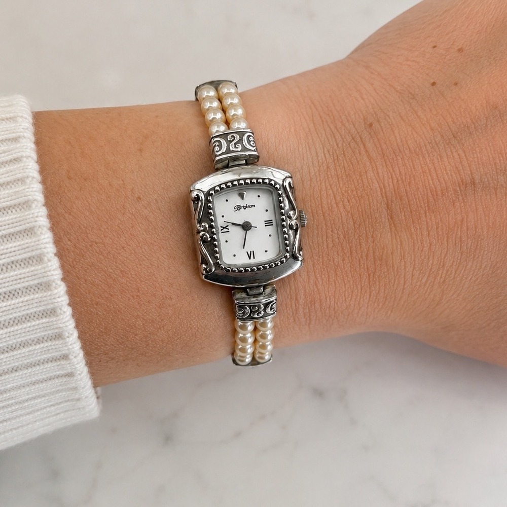 Vintage Brighton Emporia Women's Watch Faux Pearl Silver Tone Working